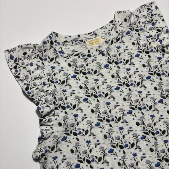 Nation LTD Tops - Nation LTD White Floral Ruffle Sleeve Tank with Blue and Black Print